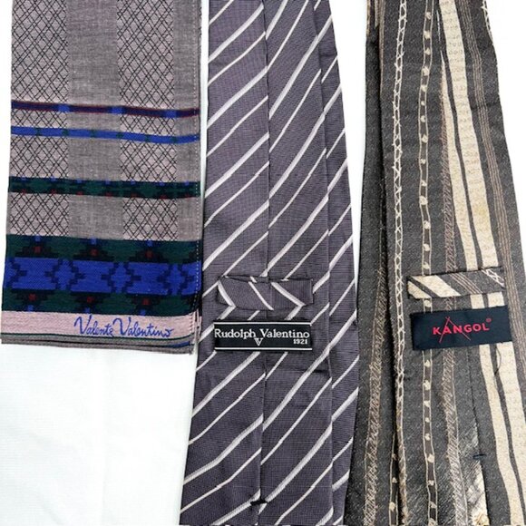 Set: 2 Neckties Valentino &Kangol  Brown Stripe +1 Valentino V Handkerchief (59) - Picture 4 of 9